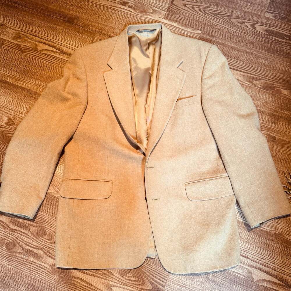 Vintage Lands’ End Men’s 44R Camel Hair Lambswool Sport Coat Blazer Made USA Tan